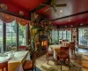 Restaurant dining area with fireplace