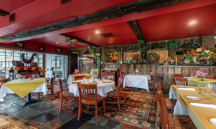 Restaurant dining area with fireplace