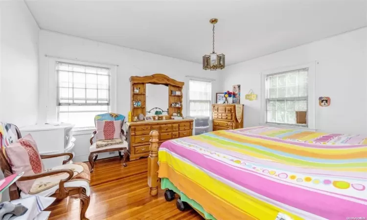 Bedroom with multiple windows and wood-type flooring