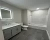 Full bathroom with vanity, toilet, and tub / shower combination