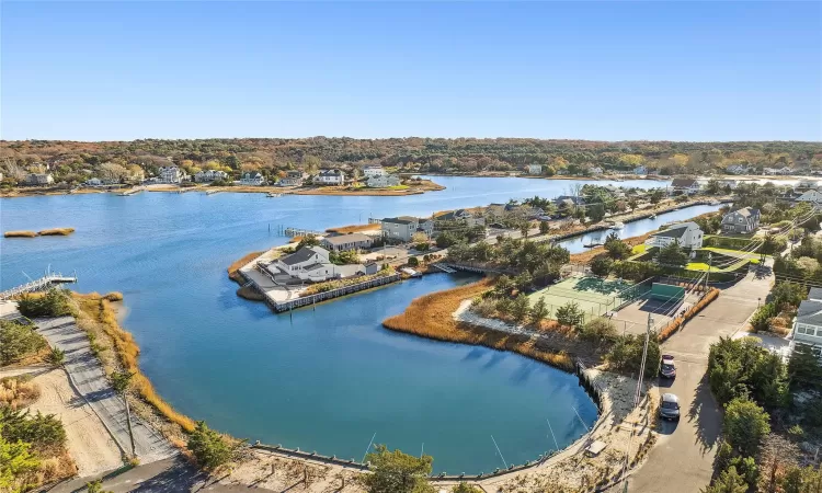 Aerial view community boat docking or guest dock.