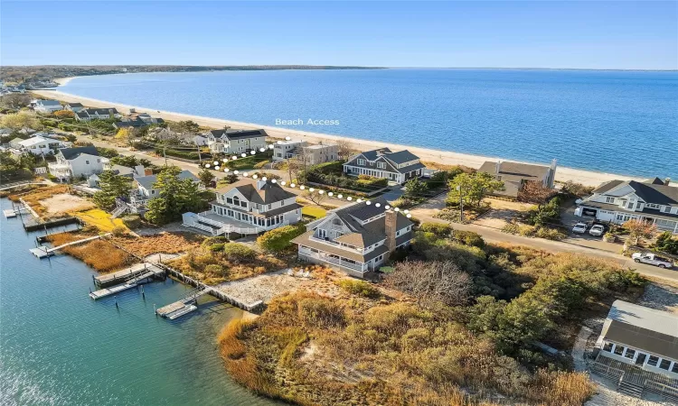 Bird's eye view with a view of the beach and a water view