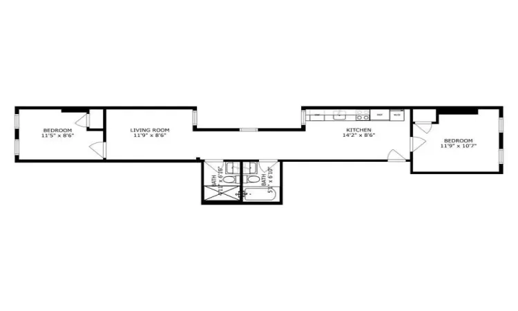 2 Bedroom 2 Bath Floor plan