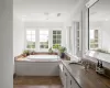 Bathroom featuring a healthy amount of sunlight, vanity, and a bath