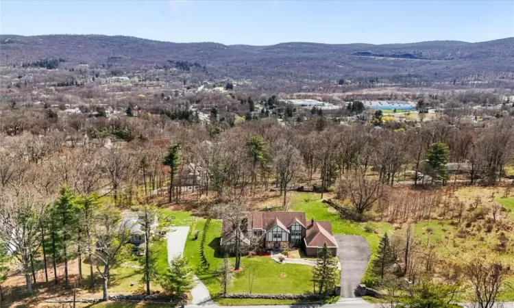 Drone / aerial view with a mountain view