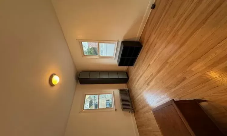 Spare room with light hardwood / wood-style flooring, radiator, and plenty of natural light