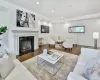 Living room featuring dark wood-type flooring