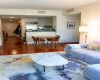 Living room featuring dark wood-type flooring