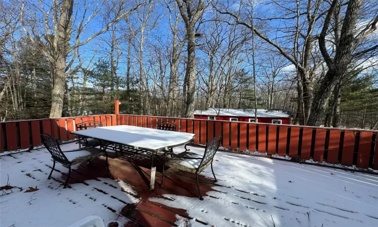 View of snow covered deck