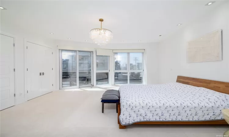 Bedroom with a chandelier