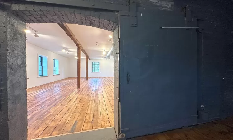 Spare room with hardwood / wood-style flooring and rail lighting