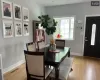 Dining area with light wood-type flooring