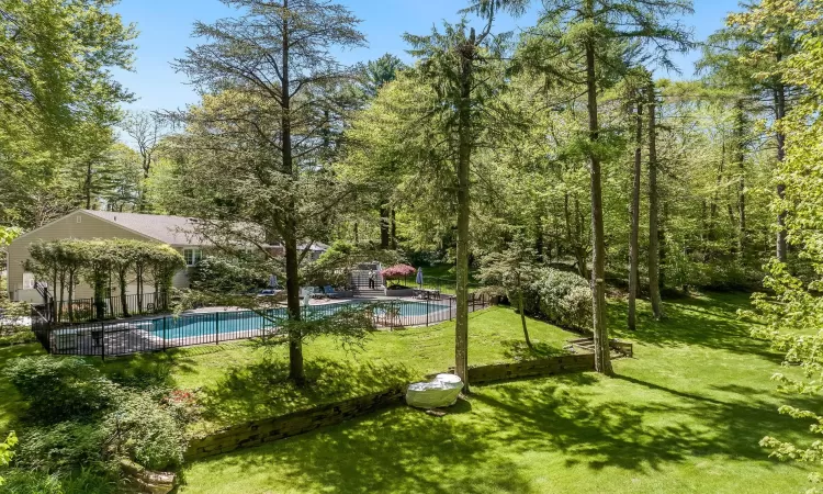 View of pool featuring a yard and a patio