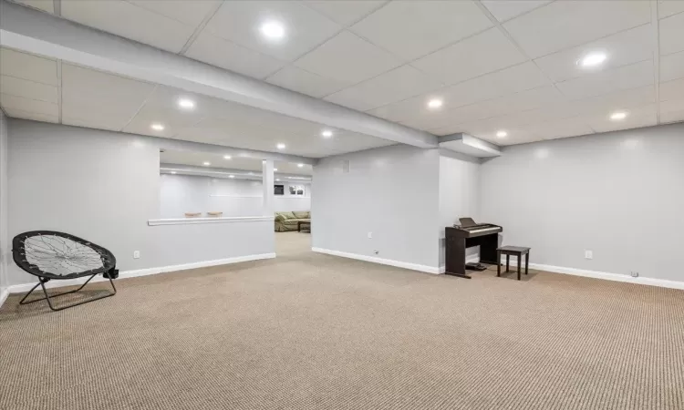 Basement with carpet floors