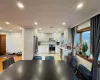 Dining area featuring ornamental molding and sink