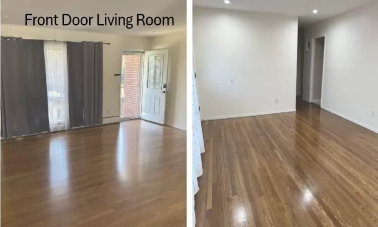 Empty room with dark hardwood / wood-style floors