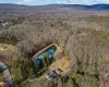 Aerial view with a water and mountain view