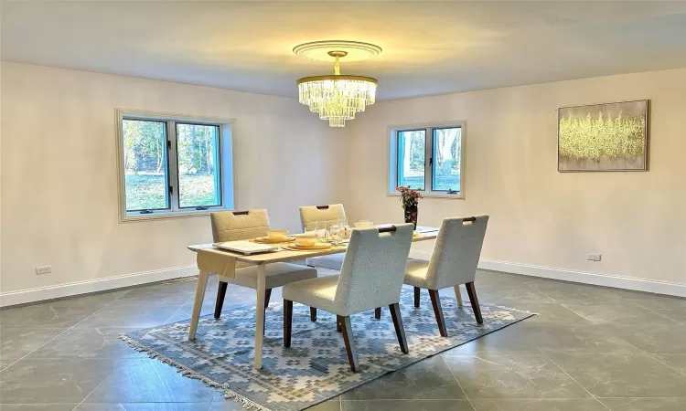 Dining room with a chandelier