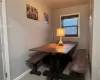 Present tenants table used as a desk in the bedroom alcove. Showing for space and size, table not included.