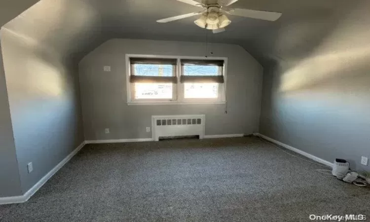 Bedroom w 2nd window ceiling fan, carpet.