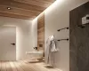 Bathroom with wood-type flooring and wooden ceiling