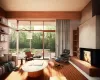 Living room with hardwood / wood-style flooring, plenty of natural light, and a tile fireplace