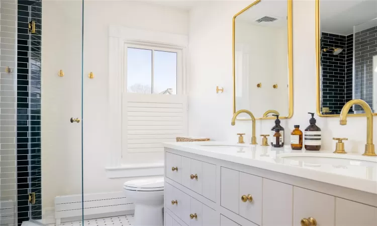 Renovated bathroom featuring vanity and toilet