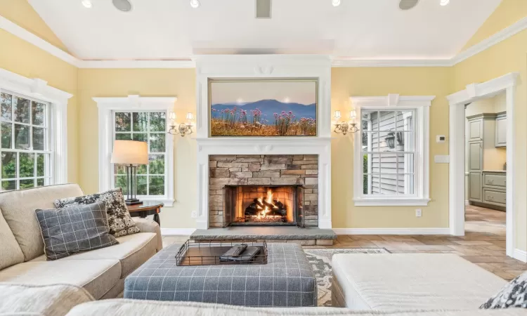 Dining area featuring french doors, lofted ceiling, and an inviting chandelier