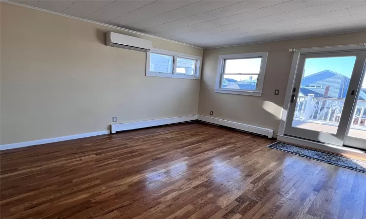 Living Area featuring crown molding, hardwood / wood-style floors, and plenty of natural light