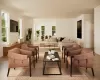 Living room with light wood-type flooring