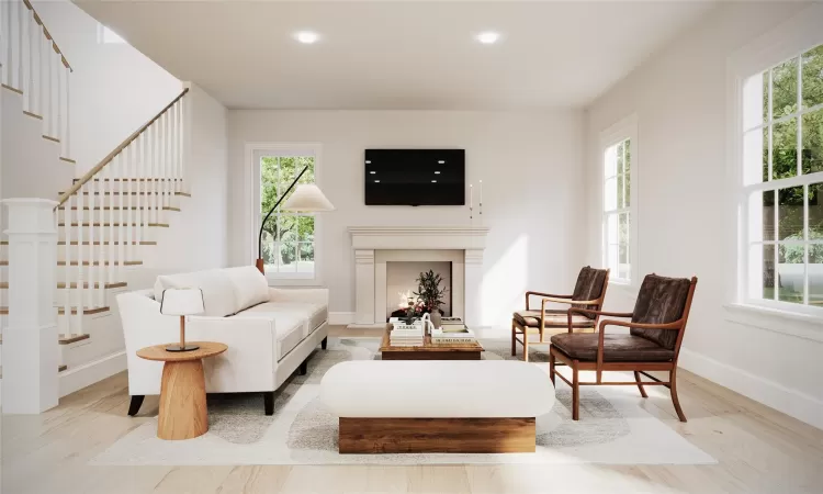 Living room featuring light hardwood / wood-style floors and plenty of natural light