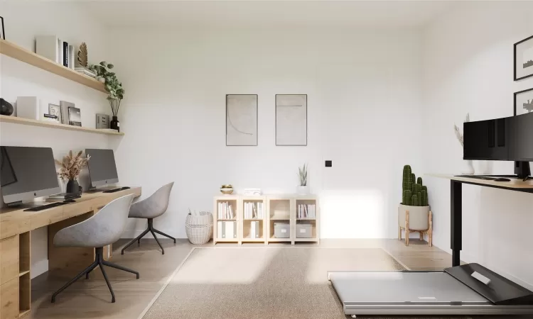 Home office featuring light wood-type flooring