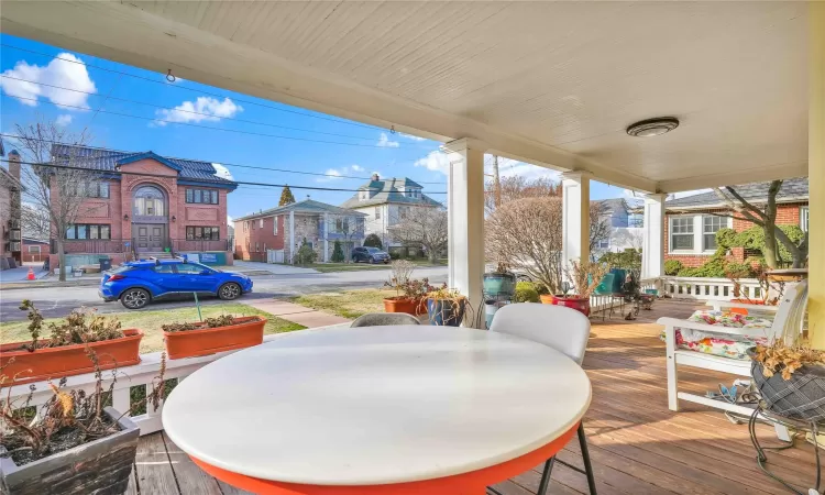 Wooden deck featuring covered porch