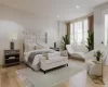 Bedroom with light hardwood / wood-style flooring