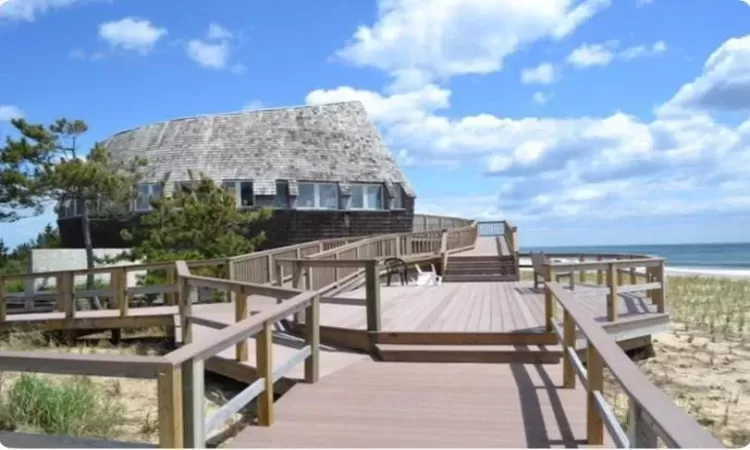 Dock area featuring a deck with water view and a beach view