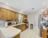 Kitchen featuring tasteful backsplash, sink, stainless steel appliances, and kitchen peninsula