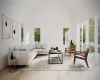 Living room with a healthy amount of sunlight, high vaulted ceiling, and light hardwood / wood-style flooring