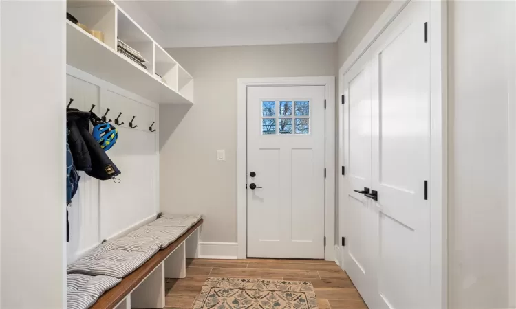 Mudroom with crown molding