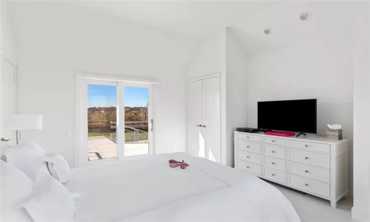 Bedroom featuring lofted ceiling