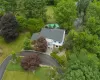 Drone / aerial view of the property during the summer with the pool open.