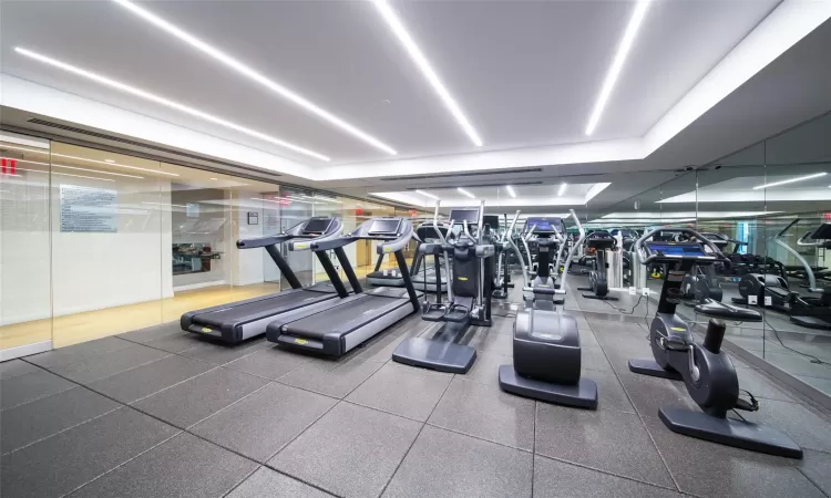 Workout area with a raised ceiling