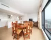 Dining space with light wood-type flooring