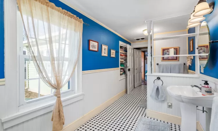 Bathroom featuring crown molding and sink