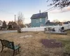 Yard at dusk with a patio area