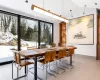 Dining space with vaulted ceiling