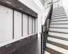 Mudroom featuring dark tile patterned flooring