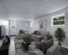 Living room with plenty of natural light, radiator heating unit, and tile patterned flooring