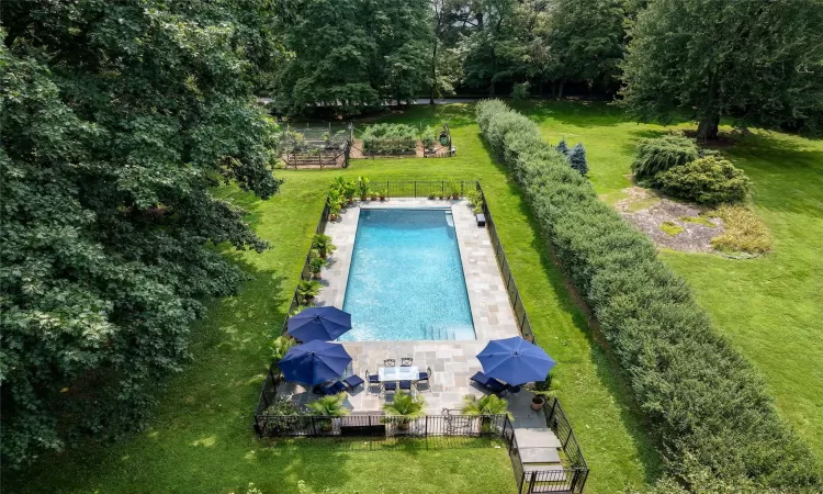 View of swimming pool with a lawn