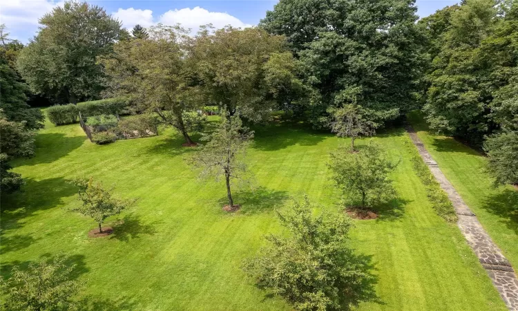 Aerial view of sprawling lawn