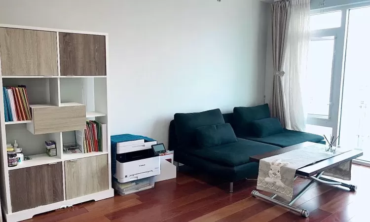 Living area featuring dark wood-type flooring